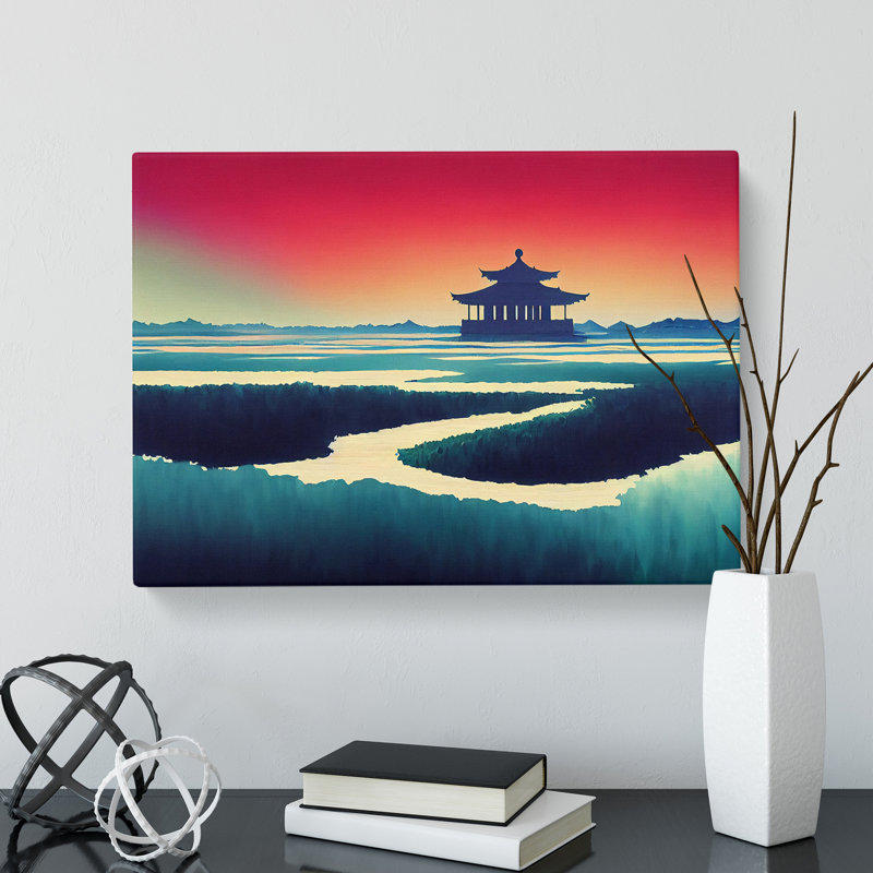 Japanese Pagoda Sunset - Wrapped Canvas, 35cm H x 50cm W x 3cm D
