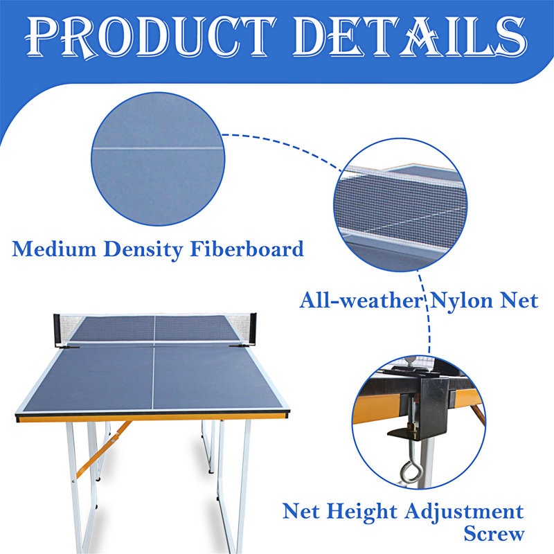 6ft Blue Foldable Outdoor Table Tennis Table with Net