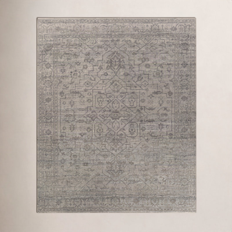 Smyrna Oriental Hand-Knotted Wool Gray Area Rug, Rectangle 6' x 9'
