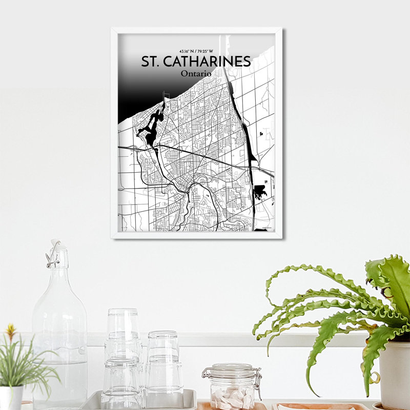 St. Catharines City Map, impression, Noir / blanc, H 20 po x l 16 po