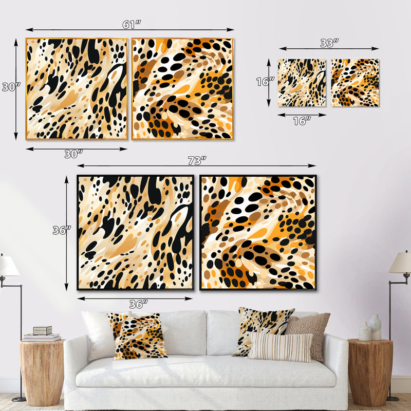 Feline Grace Cheetah Print - animaux, ensemble de 2 collages carrés de guépards, Cadre flottant noir, H 16 po x l 33 po