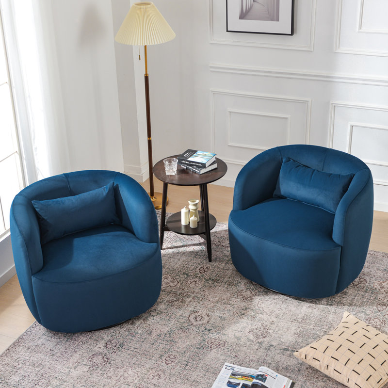 34" Wide Velvet Upholstered Swivel Armchair (set Of 2), Navy