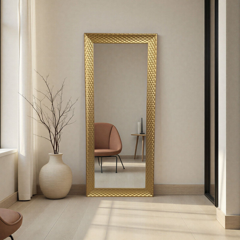 Diamont Tall Framed Bevelled Mirror, Gold, 164cm x 72.5cm