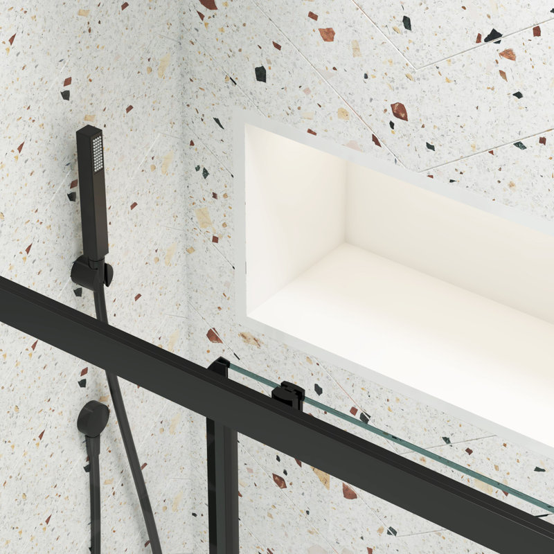 48" x 72" Matte Black Tempered Glass Sliding Shower Door