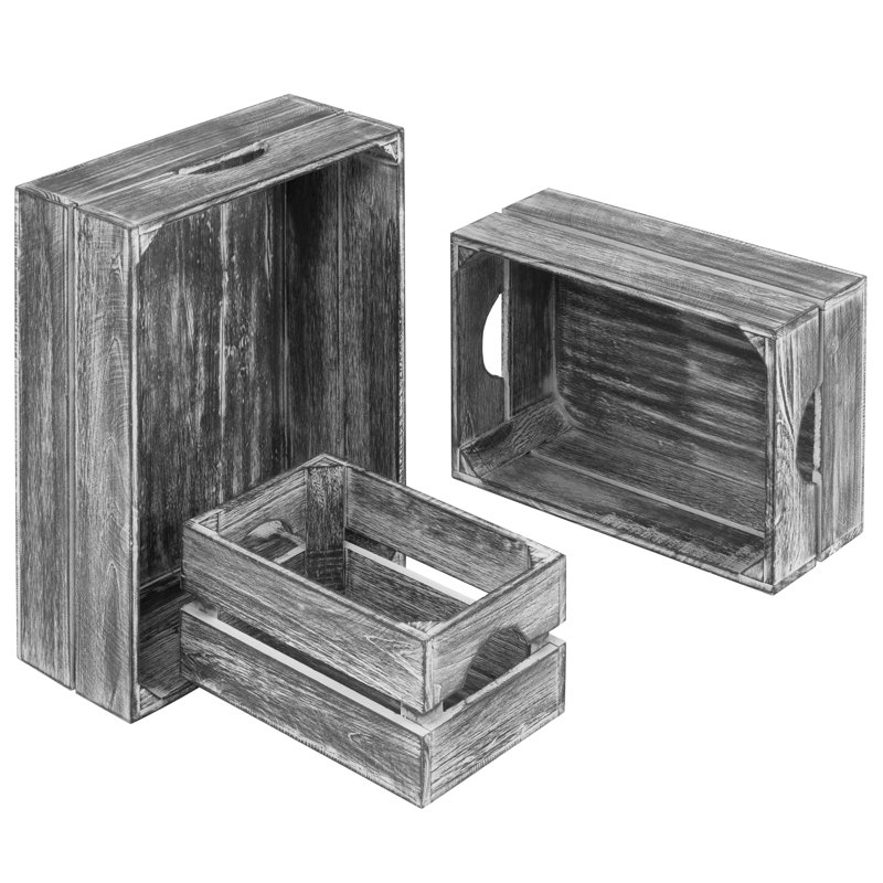 3-Piece Nesting Distressed  Wood Storage, Gray