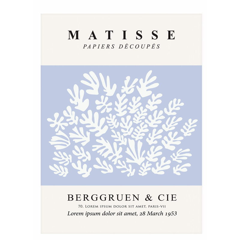 «Abstract Matisse Cutouts Soft Blue III Mid-Century», H 30 po x l 20 po
