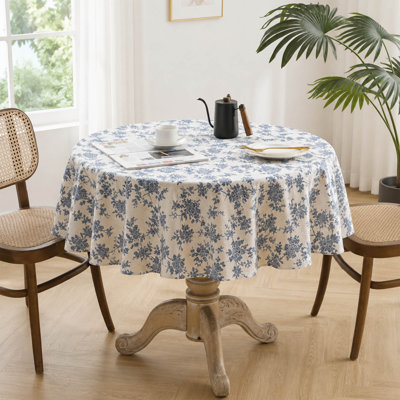 Nappe ronde en lin et coton, motif de table lavable à motif floral pour la salle à manger