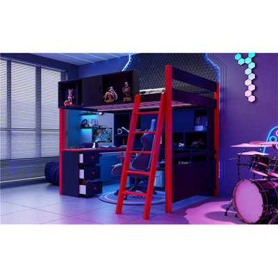 Lit mezzanine en bois avec bureau