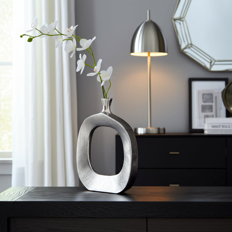 Ignasi Modern Metal Aluminum Vase with Sculptural Open Frame Design and Contemporary Curved Silhouette, 16" H x 12" W x 2" D