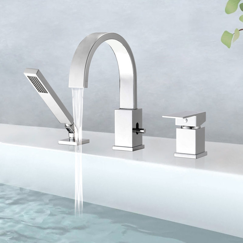 Bec de baignoire en acier inoxydable avec douche - 2 gallons par minute et poignée à levier, Silver