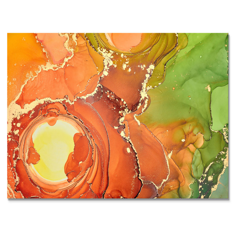 «Brown and Green Luxury Abstract Fluid Art», peinture sur toile, Toile tendue, H 34 po x l 44 po