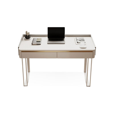 White+Gray Rectangular Sintered Stone+Manufactured Wood+Iron with 2 drawers desk