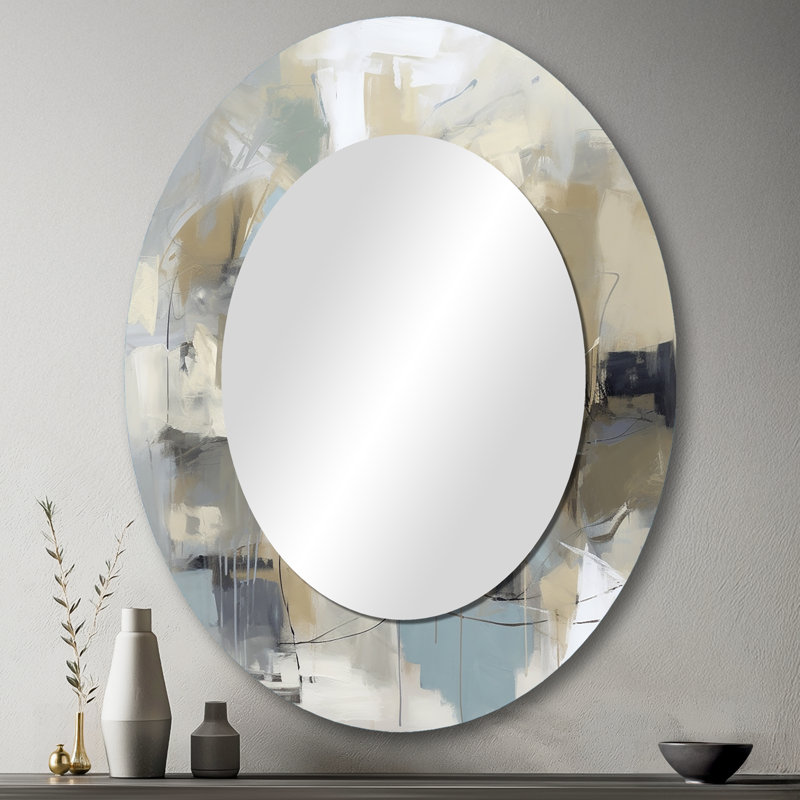 Miroir mural ovale sur métal Beige and Grey, 43 po x 33 po