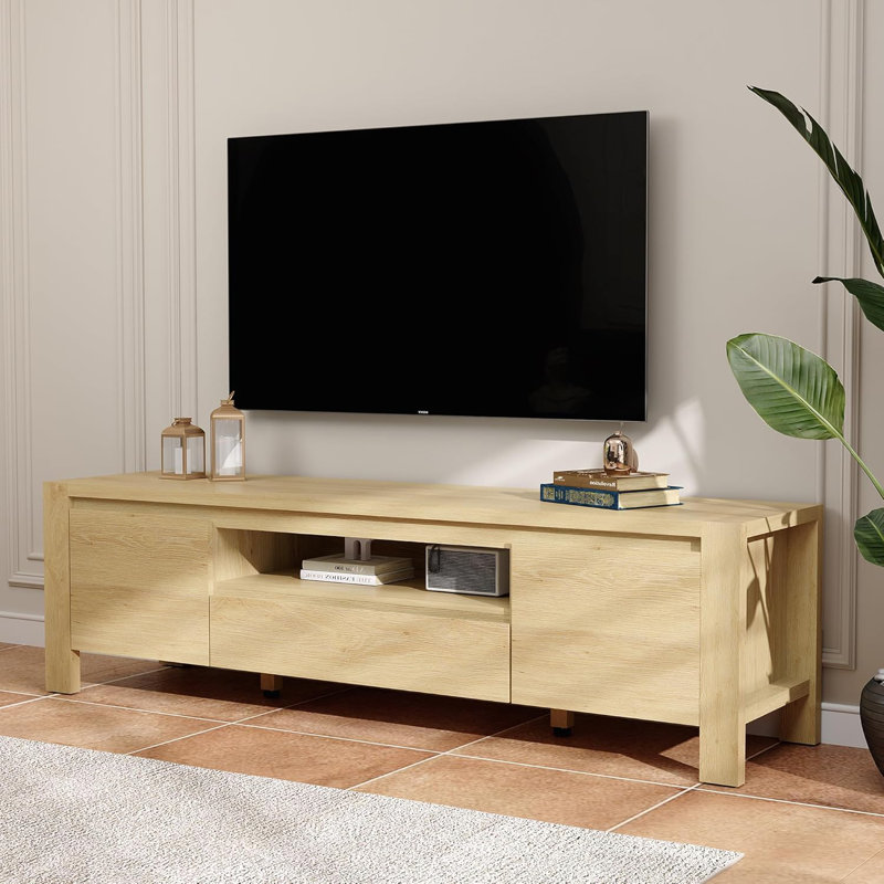 63" TV Stand with Cabinet Doors, Engineered Wood Entertainment Console for TVs up to 70", Modern Farmhouse Style for Living Room