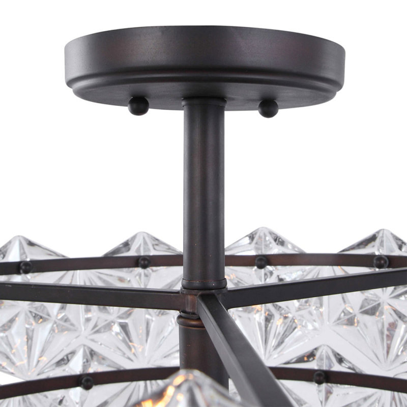 Lustre rond clair, Fumée, Chrome poli, 14 po de diamètre x 12 po de hauteur
