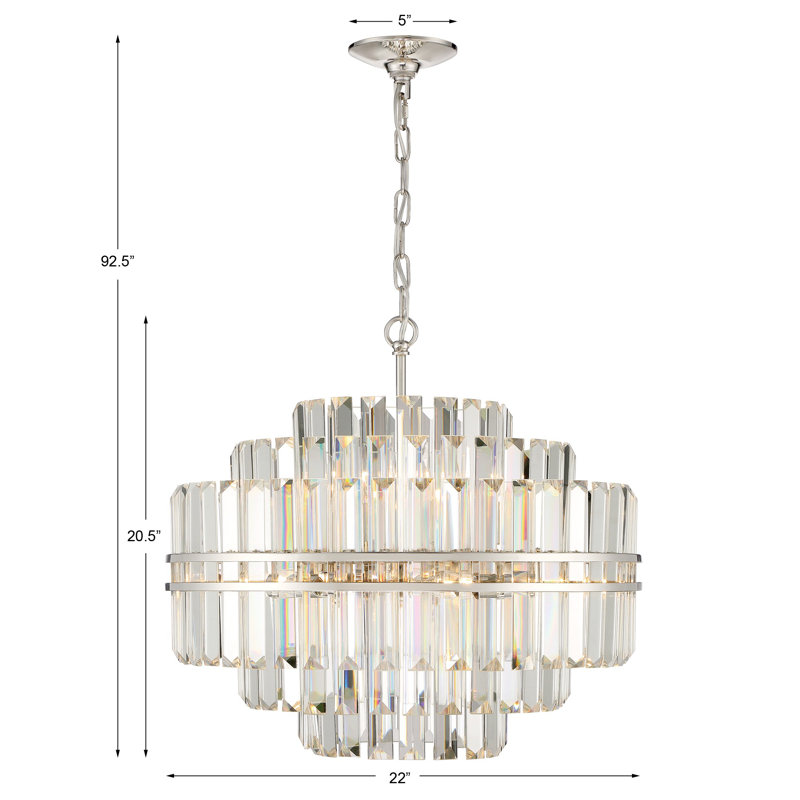 Polished Nickel and Crystal 12-Light Tiered Chandelier