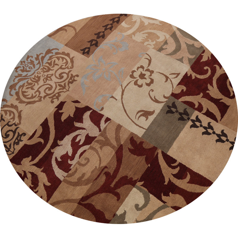 Tapis beige / rouge / brun en laine touffeté à la main Floral, Rond 10 pi