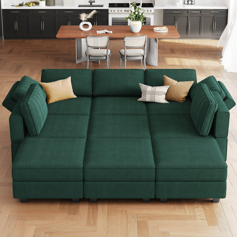Neemi Upholstered Sectional, Green Corduroy