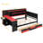 Full Size Gaming Daybed with Integrated Desk and Lights, Modern Wooden Bed Frame with 3 Storage Drawers and Built-in Charging Station, Multi-Functional Headboard Bookcase, Black+Red-1003253183-1003253182