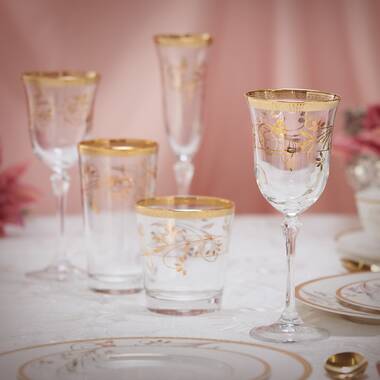 Interglass Italy Crystal Champagne Flutes, Vintage Design 24kt