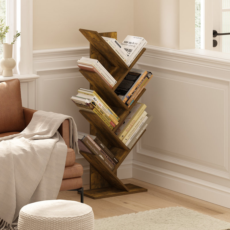 Bibliothèque en bois Korou, Bois de pin ambré, (7 tablettes) H 39,4 po x l 15,7 po x P 8,4 po