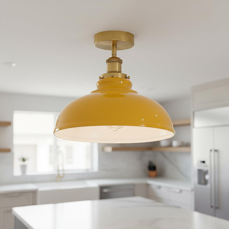 Plafonnier semi-encastré avec abat-jour en métal Curvy, Jaune
