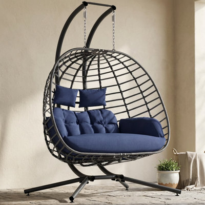 Ecolounge Modern 2-Person Weather-Resistant Egg Swing Chair with Stand, 650 lb Capacity