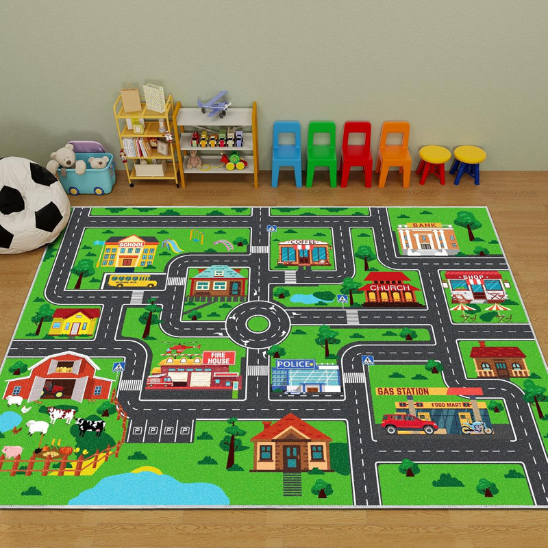Symple Stuff Non-slip Kids Educational Play Car Mat Area Rug for ...