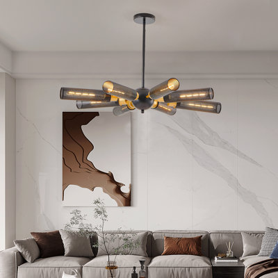 George Oliver 34" Industrial Sputnik Chandelier, 8-Light Metal Pendant Light With Mesh Shades, E26 Base, Adjustable Height