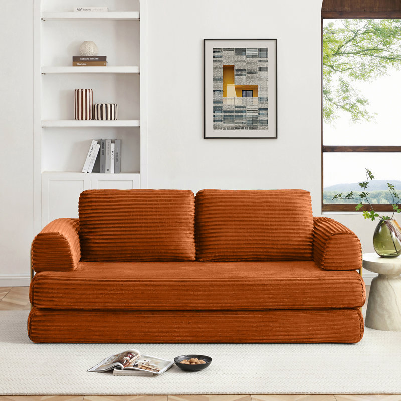 Canapé-lit convertible, canapé de plancher pliable en velours côtelé et coussins, multifonctionnel pour le salon et la chambre à coucher, orange