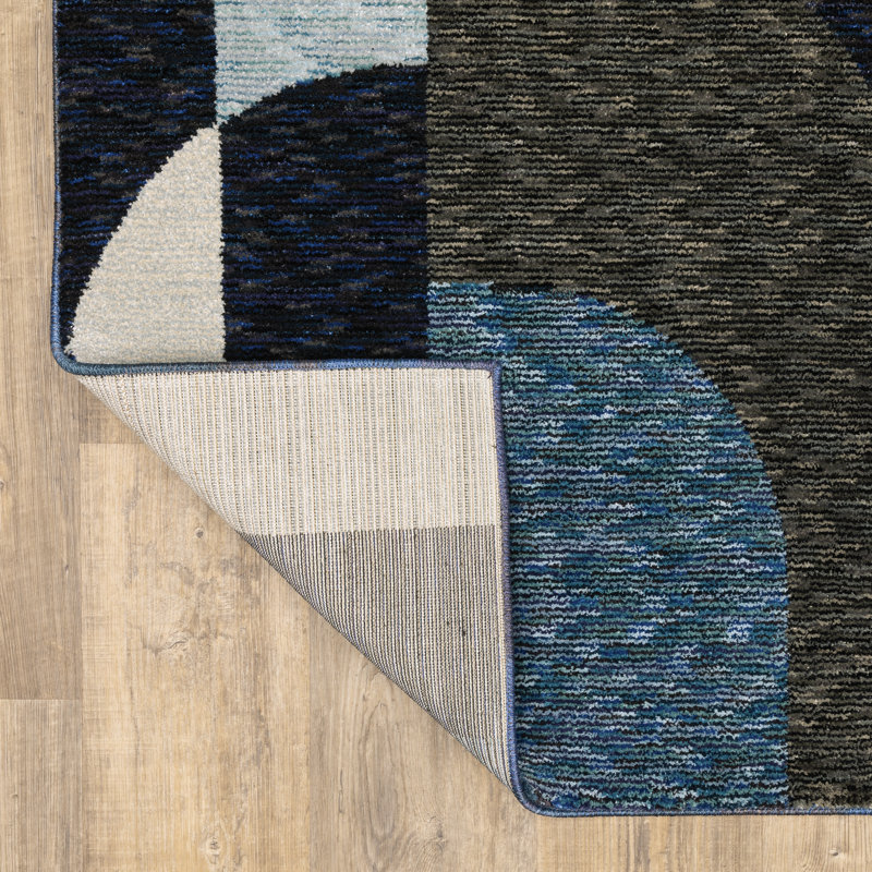Tapis abstrait bleu / blanc / vert Sisk, Tapis de couloir 2 pi 3 po x 8 pi