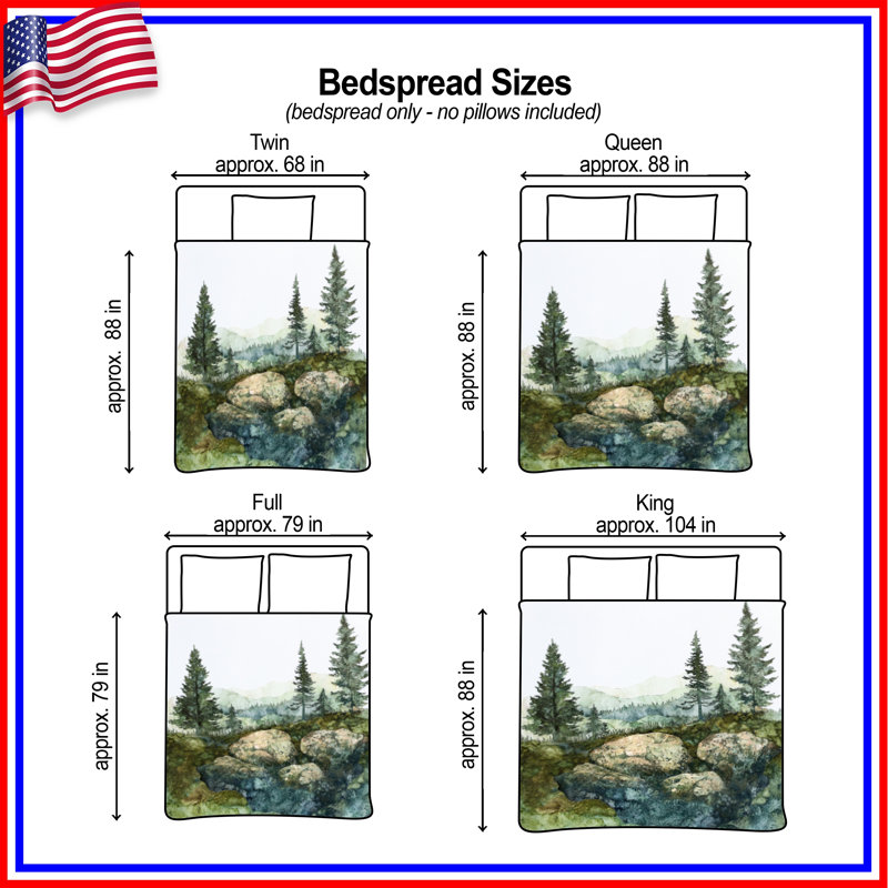 Mountain Forest Landscape Bedding Nature Bedspread Scenic, Queen