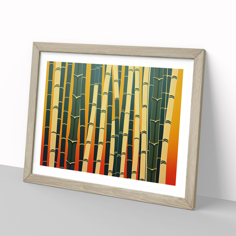 Illuminated Abstract Bamboo Forest - Single Picture Frame Print, 25cm H x 34cm W x 2cm D, Oak