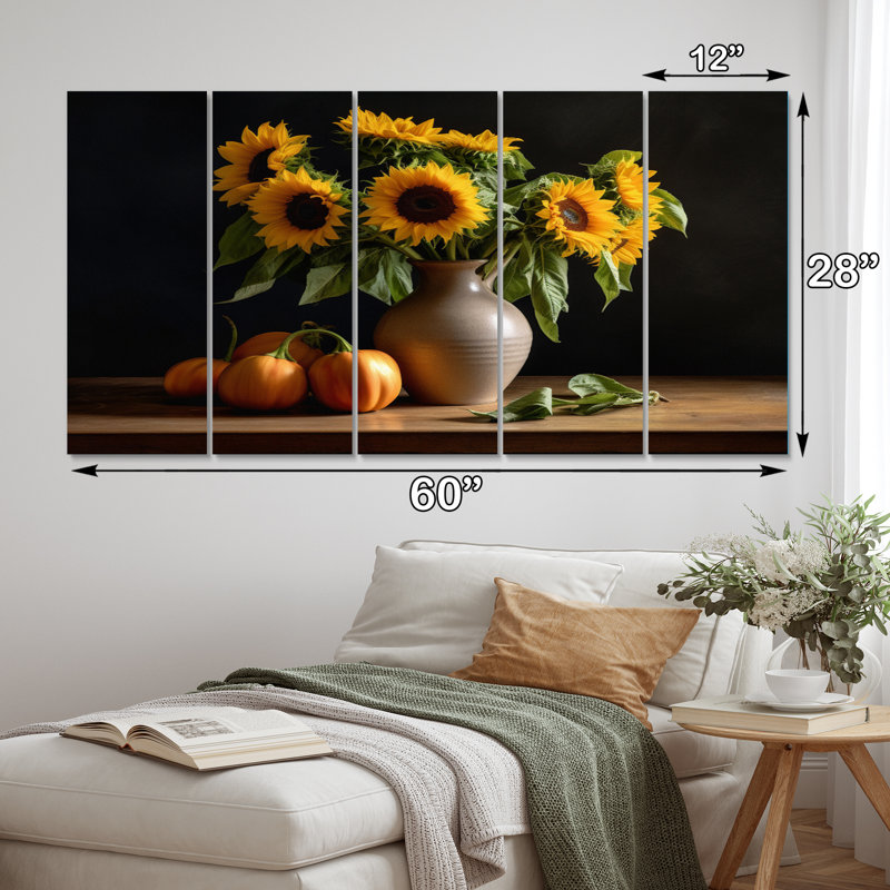 Golden Sunflower Still Life I - Floral Metal Wall Art Prints Set