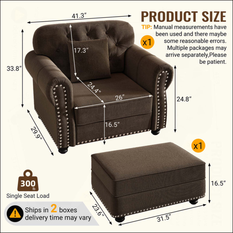 Canapé Chesterfield rembourré en velours avec garniture cloutée et accoudoirs roulés, canapé Mid-Century moderne avec capitonnage à boutons, comprend 1 oreiller