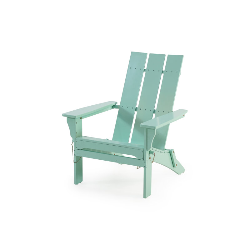 Damione Acacia Foldable Outdoor Adirondack Chair, Light Mint
