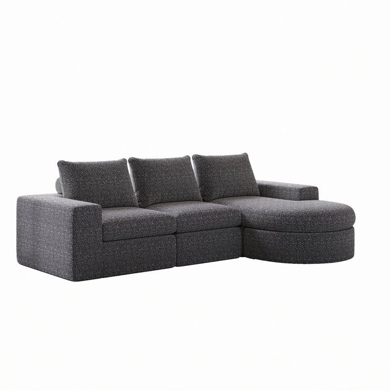 Canapé modulaire courbé en osier de 99 po avec méridienne Boneless, sans assemblage requis, Gris