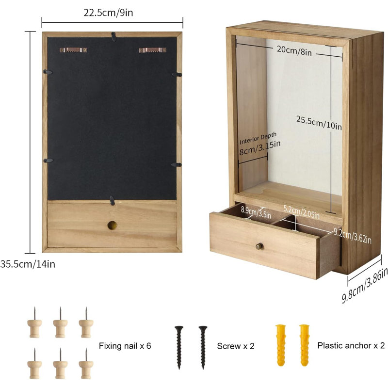 Deep Shadow Box Frame With Drawer, Shadowbox Display Case With Glass Window Picture Frame Memorabilia Bouquet Medals Military Photos Memory Box For Keepsakes
