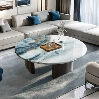 Simple round supercrystalline stone coffee table