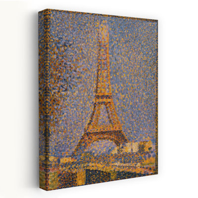 The Eiffel Tower Classic Traditional Contemporary Violet Architecture City Wall Art Print by Georges Seurat - Wrapped Canvas Print