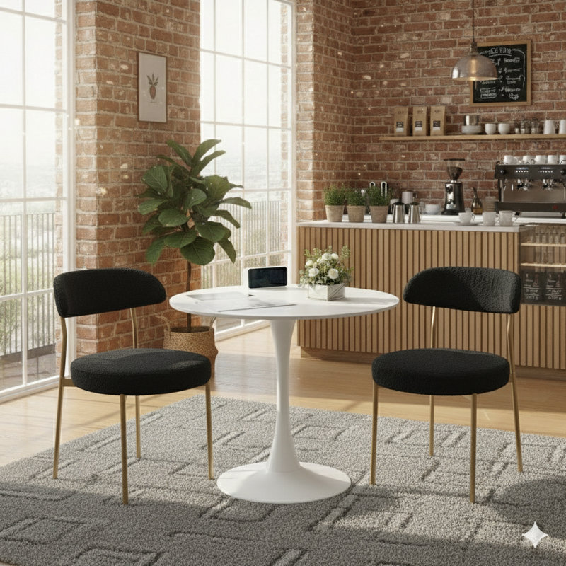 Round Dining Table Sets With 2 Chairs, Black/Gold, White