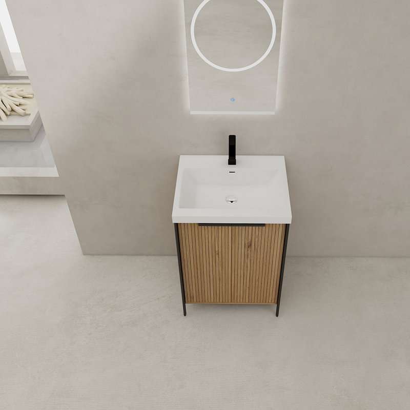 Meuble-lavabo autoportant 24 po avec lavabo en résine et 2 portes d'armoire à fermeture en douceur