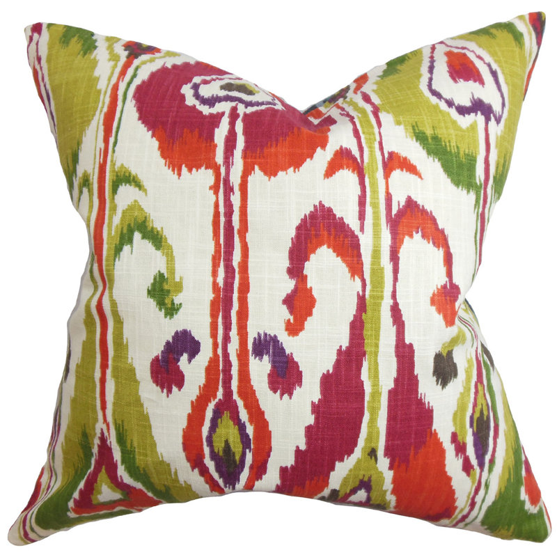 Gudrun Ikat Cotton Throw Pillow, Fuchsia, 24" H x 24" W, Down Blend