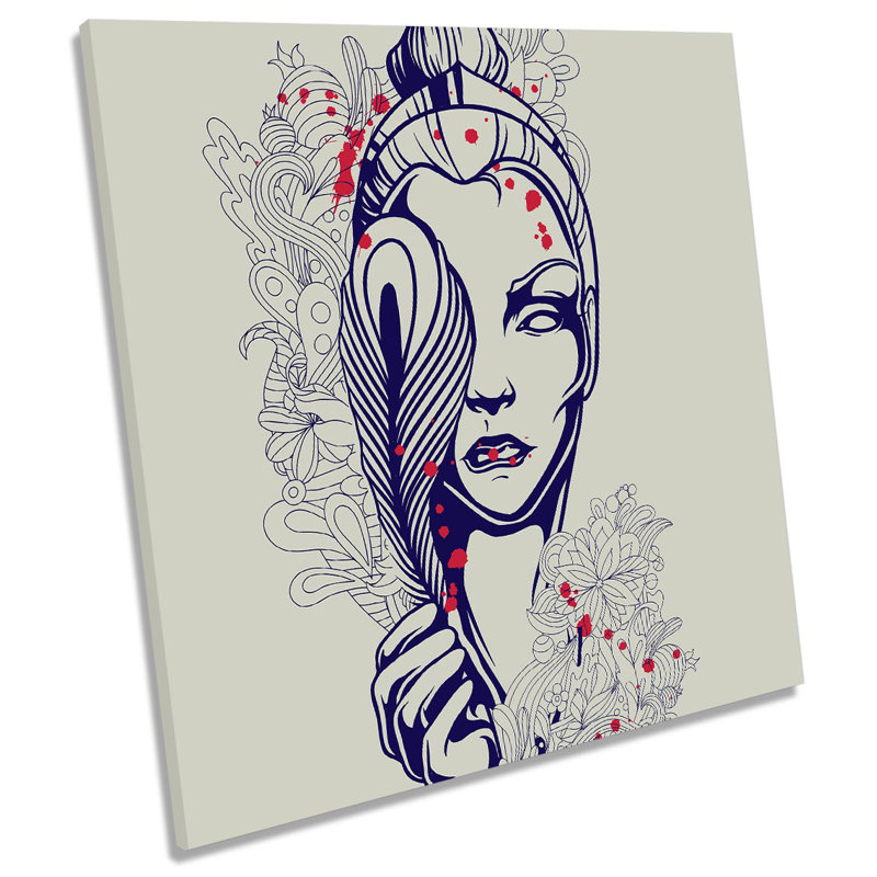 X8816 Opra Woman Face Feather - Wrapped Canvas Art Prints, 60cm H x 60cm W x 2cm D
