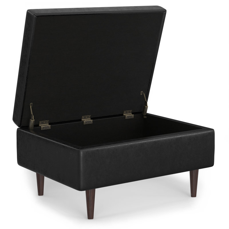 Repose-pieds avec rangement et table capitonnée Shay, Similicuir noir