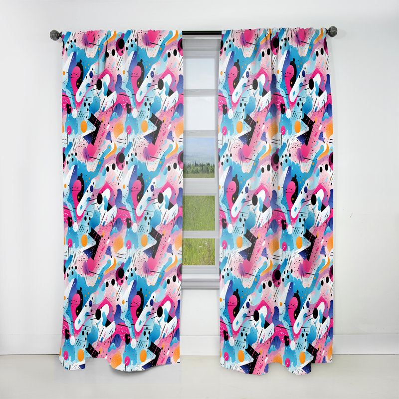 Vagues roses et bleues Designer - Rideau moderne - Velours obscurcissant - 1 panneau, L 52 po x L 90 po