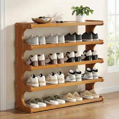 5-tier Wood-grain Finish Shoe Rack Multi-tier Independent Storage Shelves Easy Assembly