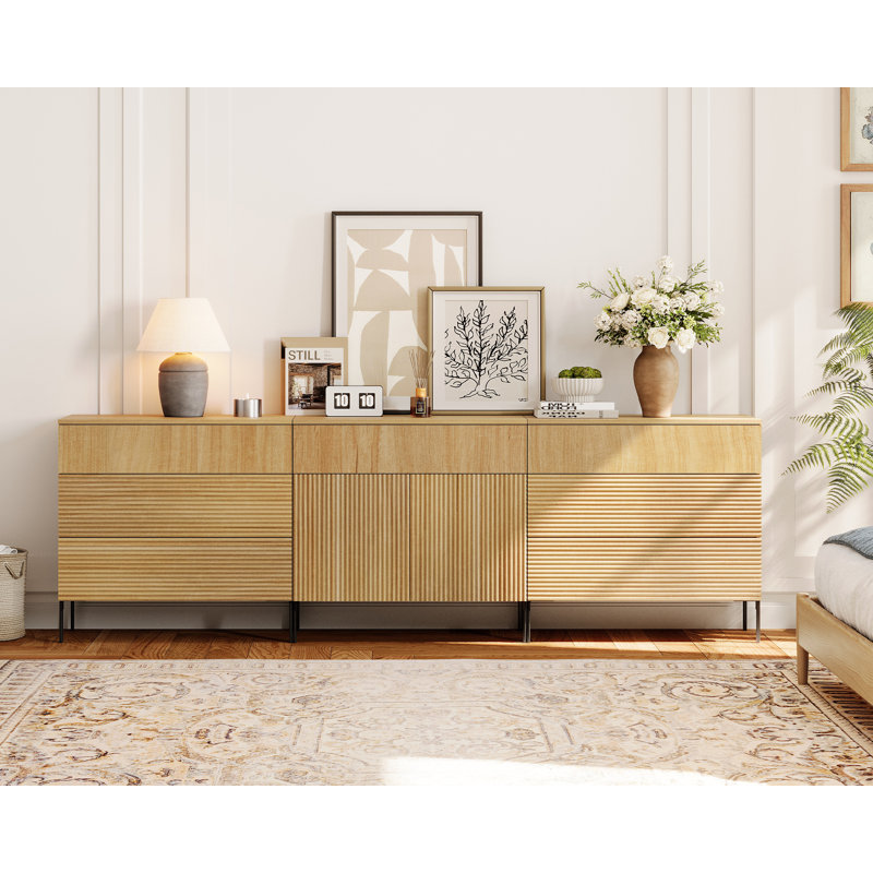 94.5" Modern Reeded 7-Drawer Dresser Set for Bedroom, Minimalist Chest of Drawers with Storage, Wooden Dresser for Living Room, Bedroom, Entryway