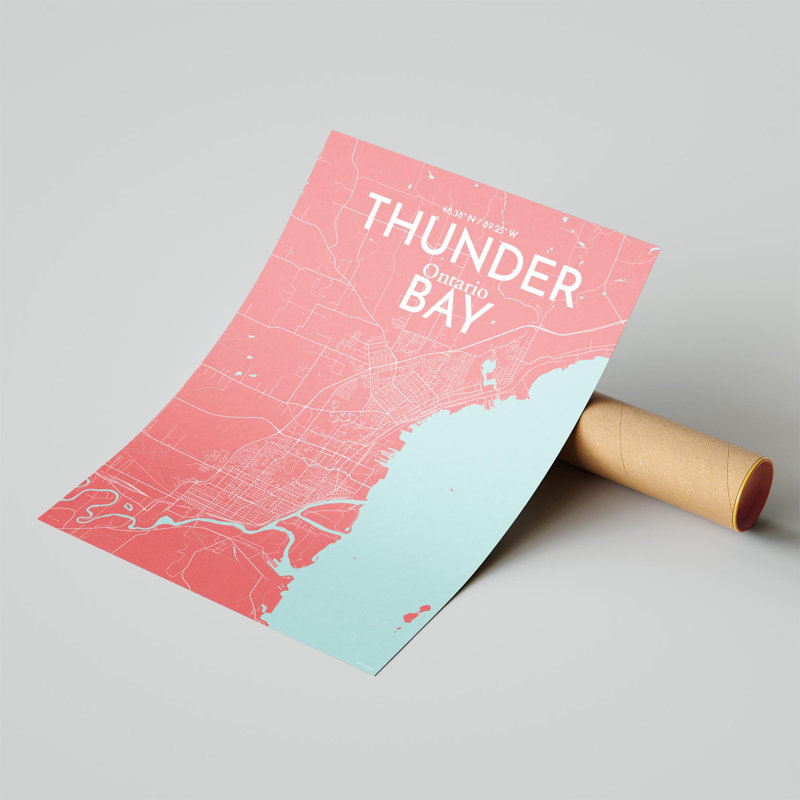 Thunder Bay City Map, impression, Rose / bleu pastel, H 24 po x l 18 po