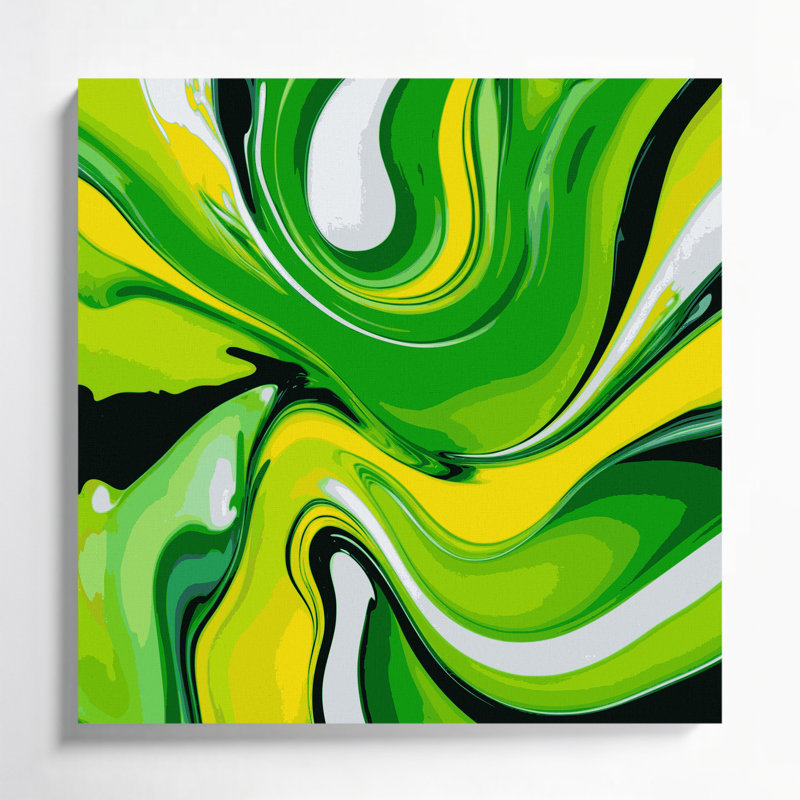 Abstrait art fluide sur toile verte 52, H 32 po x l 32 po